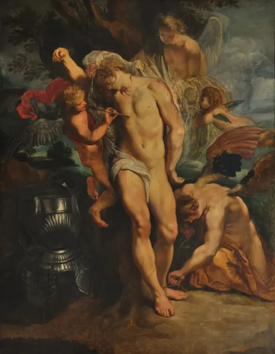 Framed Print : Saint Sebastian Tended by Angels Framed Print : Saint Sebastian Tended by Angels