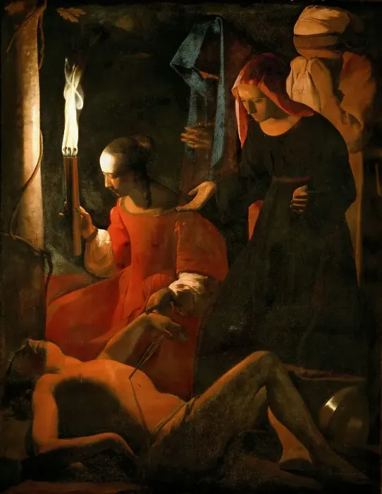 Framed Print : Saint Sebastian Tended by Saint Irene, ca 1649. Creator: La Tour, Georges, de (1583-1652) Framed Print : Saint Sebastian Tended by Saint Irene, ca 1649. Creator: La Tour, Georges, de (1583-1652)