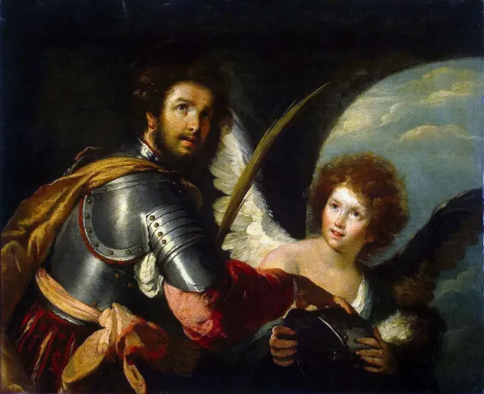Framed Print : Saint Secundus and Angel, c1640 Framed Print : Saint Secundus and Angel, c1640