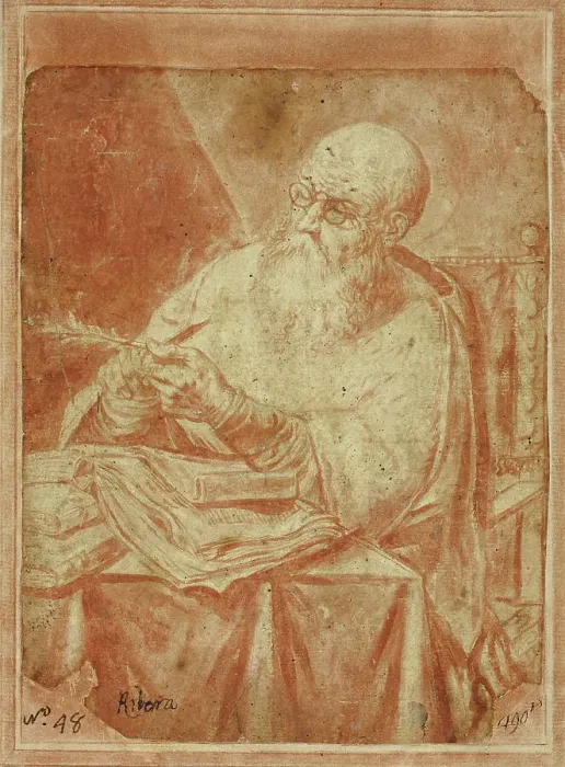 Framed Print : Saint Sharpening a Pen, n.d. Creator: Unknown Framed Print : Saint Sharpening a Pen, n.d. Creator: Unknown