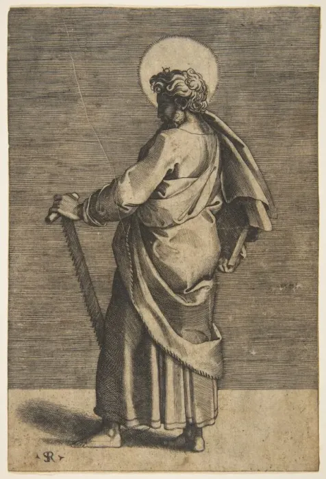 Framed Print : Saint Simon standing facing left, holding a saw and a book, ca. 1515-27 Framed Print : Saint Simon standing facing left, holding a saw and a book, ca. 1515-27