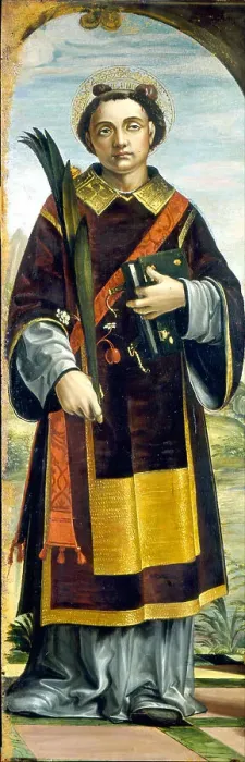 Framed Print : Saint Stephen. Artist: Zenale, Bernardo (1464-1526) Framed Print : Saint Stephen. Artist: Zenale, Bernardo (1464-1526)