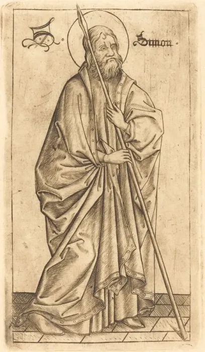 Framed Print : Saint Thomas (?) or Saint Simon (?), c. 1470 / 1480. Creator: Israhel van Meckenem Framed Print : Saint Thomas (?) or Saint Simon (?), c. 1470 / 1480. Creator: Israhel van Meckenem