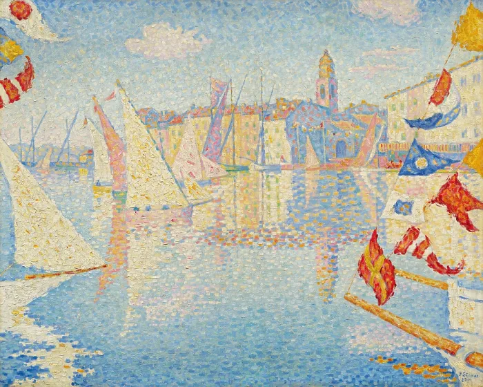 Framed Print : Saint-Tropez, port en fete, 1895. Creator: Signac, Paul (1863-1935)