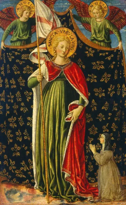 Framed Print : Saint Ursula with Two Angels and Donor, c. 1455 / 1460. Creator: Benozzo Gozzoli Framed Print : Saint Ursula with Two Angels and Donor, c. 1455 / 1460. Creator: Benozzo Gozzoli
