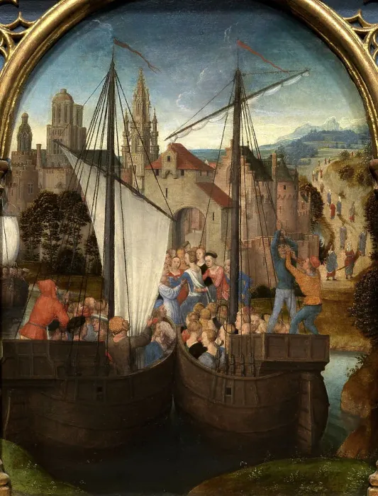 Framed Print : Saint Ursula Shrine: Arrival in Basel, 1489. Creator: Memling; Hans (1433 / 40-1494) Framed Print : Saint Ursula Shrine: Arrival in Basel, 1489. Creator: Memling; Hans (1433 / 40-1494)
