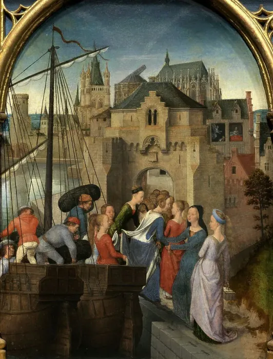 Framed Print : Saint Ursula Shrine: Arrival of the virgins in Cologne, 1489. Creator: Memling; Hans (1433 / 40-1494) Framed Print : Saint Ursula Shrine: Arrival of the virgins in Cologne, 1489. Creator: Memling; Hans (1433 / 40-1494)