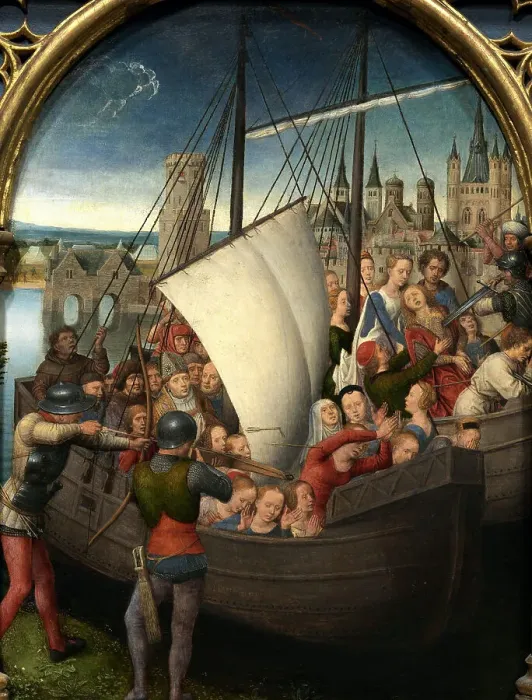 Framed Print : Saint Ursula Shrine: The Martyrdom of Saint Ursula, 1489. Creator: Memling; Hans (1433 / 40-1494) Framed Print : Saint Ursula Shrine: The Martyrdom of Saint Ursula, 1489. Creator: Memling; Hans (1433 / 40-1494)