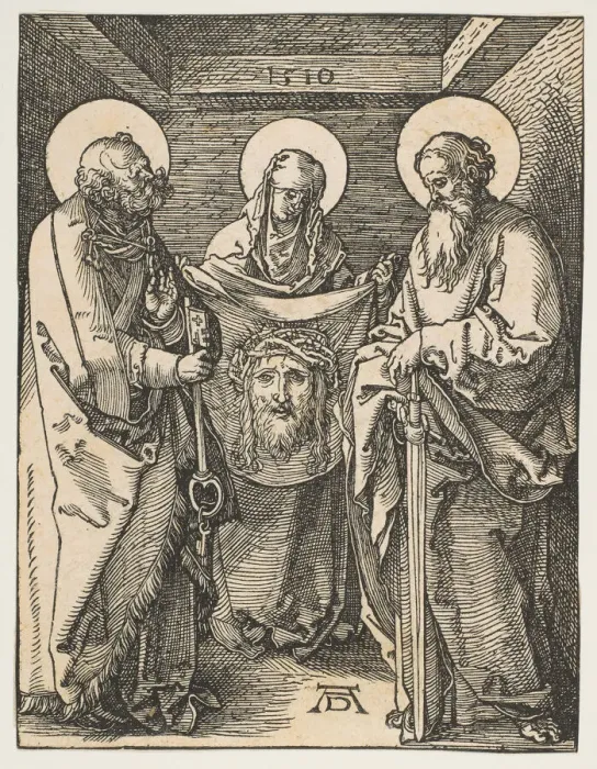 Framed Print : Saint Veronica between Saints Peter and Paul, from The Small Passion, 1510 Framed Print : Saint Veronica between Saints Peter and Paul, from The Small Passion, 1510