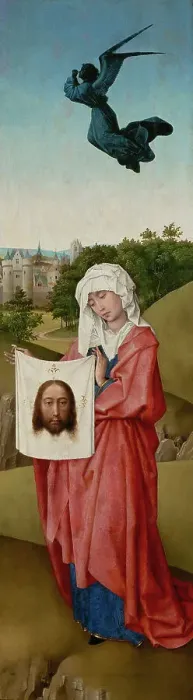 Framed Print : Saint Veronica (The Crucifixion Triptych), c. 1440. Artist: Weyden, Rogier, van der (ca. 1399-1464)