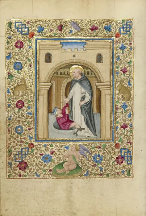 Framed Print : Saint Vincent Liberating a Man from Prison; Book of Hours, about 1460. Creator: Unknown Framed Print : Saint Vincent Liberating a Man from Prison; Book of Hours, about 1460. Creator: Unknown