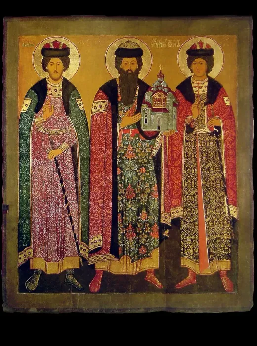 Framed Print : Saint Vsevolod Mstislavich, Prince of Pskov with Saints Boris and Gleb, Early 17th cen Artist: Russian icon Framed Print : Saint Vsevolod Mstislavich, Prince of Pskov with Saints Boris and Gleb, Early 17th cen Artist: Russian icon
