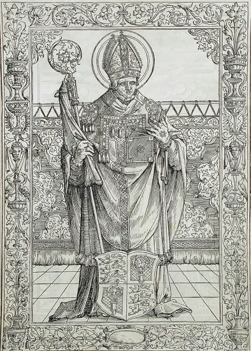 Framed Print : Saint Willibald (recto); Christ on the Cross (verso), Printed 1517. Creator: Unknown Framed Print : Saint Willibald (recto); Christ on the Cross (verso), Printed 1517. Creator: Unknown