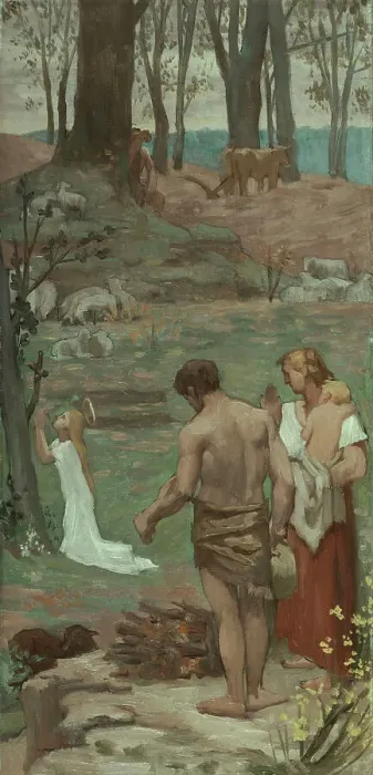 Framed Print : Sainte Geneviève enfant en prière, c1877. Creator: Pierre Puvis de Chavannes Framed Print : Sainte Geneviève enfant en prière, c1877. Creator: Pierre Puvis de Chavannes