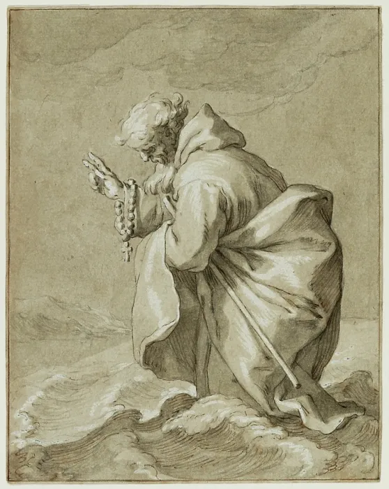 Framed Print : Saintly Hermit, Walking on Water, c1612. Creator: Abraham Bloemaert