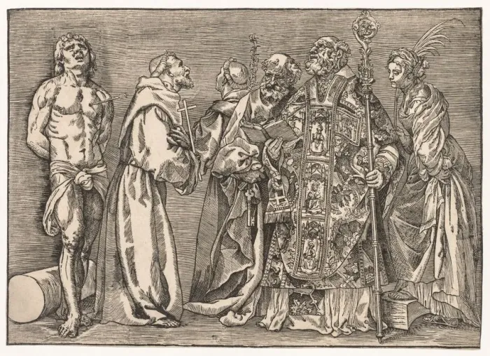 Framed Print : The Six Saints, c. 1535. Creator: Niccolo Boldrini (Italian, c. 1500-aft 1566) Framed Print : The Six Saints, c. 1535. Creator: Niccolo Boldrini (Italian, c. 1500-aft 1566)