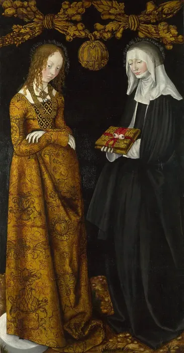 Framed Print : Saints Christina and Ottilia, 1506. Artist: Cranach, Lucas, the Elder (1472-1553) Framed Print : Saints Christina and Ottilia, 1506. Artist: Cranach, Lucas, the Elder (1472-1553)