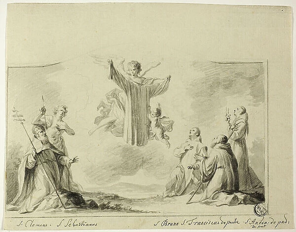 Saints Clement, Sebastian, Bruno, Francis of Paula, Anthony of Padua Worshipping... n.d. Creator: Crispijn de Passe