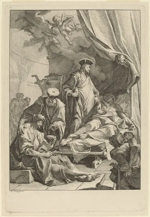 Framed Print : Saints Cosmas and Damian Caring for the Sick, c. 1736. Creator: Paul Troger