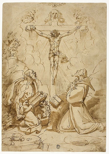Saints Jerome and Francis of Assisi Adoring the Trinity, c.1570. Creator: Bartolomeo Passarotti