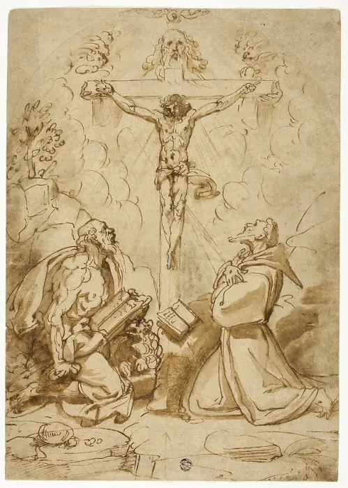 Framed Print : Saints Jerome and Francis of Assisi Adoring the Trinity, c.1570. Creator: Bartolomeo Passarotti Framed Print : Saints Jerome and Francis of Assisi Adoring the Trinity, c.1570. Creator: Bartolomeo Passarotti