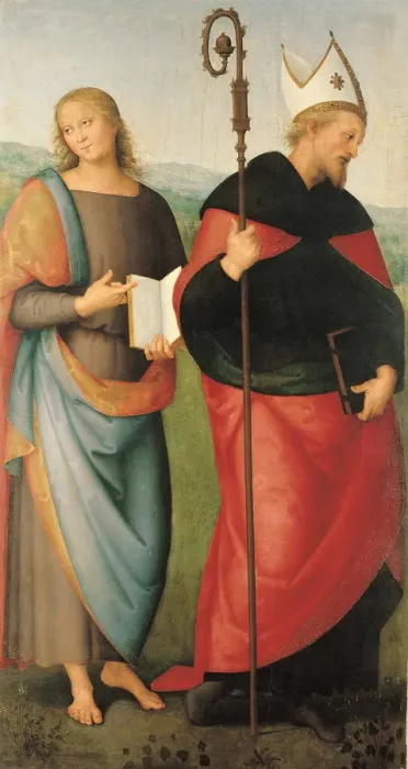 Framed Print : Saints John the Evangelist and Augustine, 1502-1512. Artist: Perugino (ca. 1450-1523) Framed Print : Saints John the Evangelist and Augustine, 1502-1512. Artist: Perugino (ca. 1450-1523)