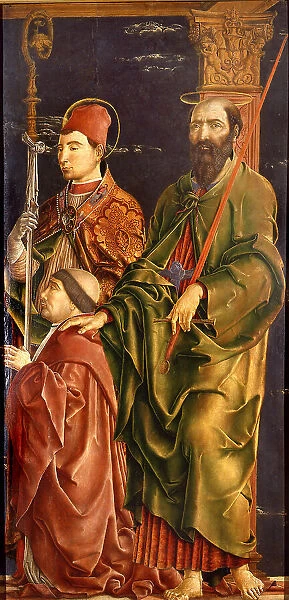 Saints Maurelius and Paul with Cardinal Bartolomeo Roverella, c. 1480-1485. Creator: Tura, Cosimo (before 1431-1495)