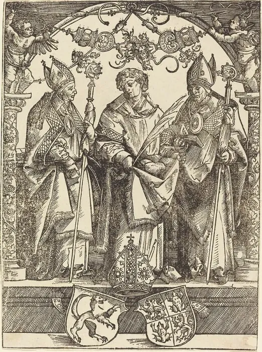 Framed Print : Saints Maximilian, Stephen, and Valentine, 1514. Creator: Wolf Traut Framed Print : Saints Maximilian, Stephen, and Valentine, 1514. Creator: Wolf Traut