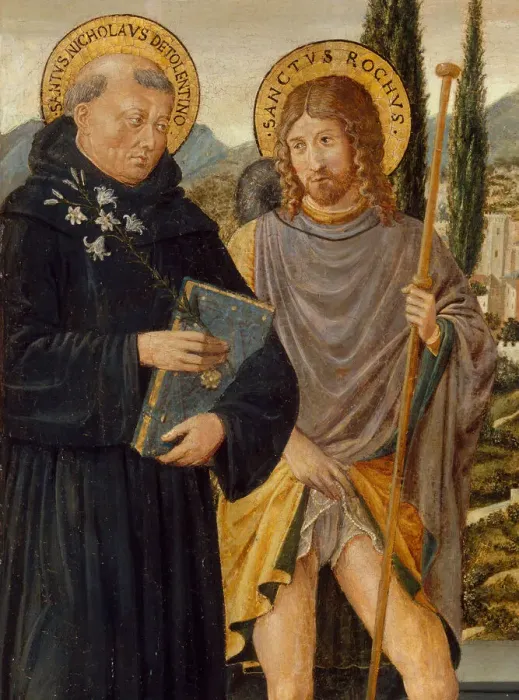 Framed Print : Saints Nicholas of Tolentino, Roch, Sebastian, and Bernardino of Siena... 1481 Framed Print : Saints Nicholas of Tolentino, Roch, Sebastian, and Bernardino of Siena... 1481