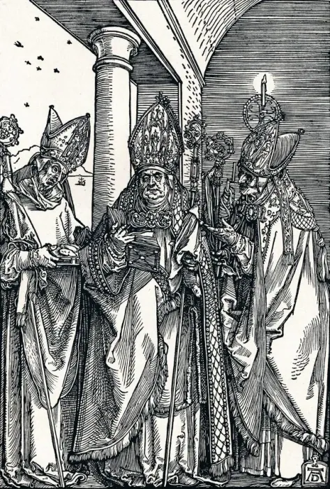 Framed Print : Saints Nicholas, Ulrich and Erasmus, 1508 (1906). Artist: Albrecht Durer Framed Print : Saints Nicholas, Ulrich and Erasmus, 1508 (1906). Artist: Albrecht Durer
