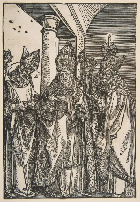 Framed Print : Saints Nicholas, Ulrich and Erasmus. n. d. Creator: Albrecht Durer Framed Print : Saints Nicholas, Ulrich and Erasmus. n. d. Creator: Albrecht Durer
