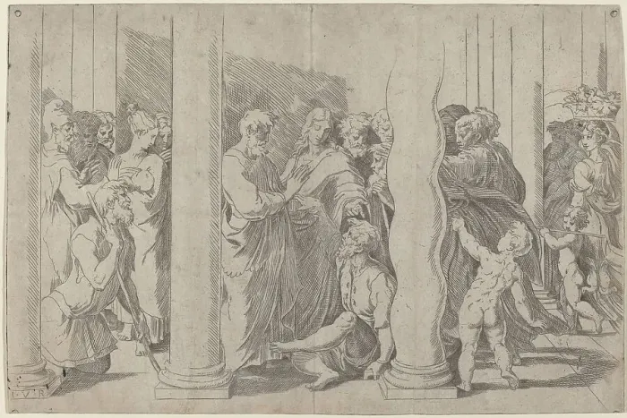 Framed Print : Saints Peter and John Healing the Lame Man at the Golden Gate, c. 1527 / 1530. Creator: Parmigianino Framed Print : Saints Peter and John Healing the Lame Man at the Golden Gate, c. 1527 / 1530. Creator: Parmigianino