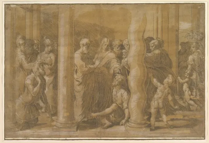 Framed Print : Saints Peter and John healing the Sick, early 16th century. Creator: Parmigianino Framed Print : Saints Peter and John healing the Sick, early 16th century. Creator: Parmigianino