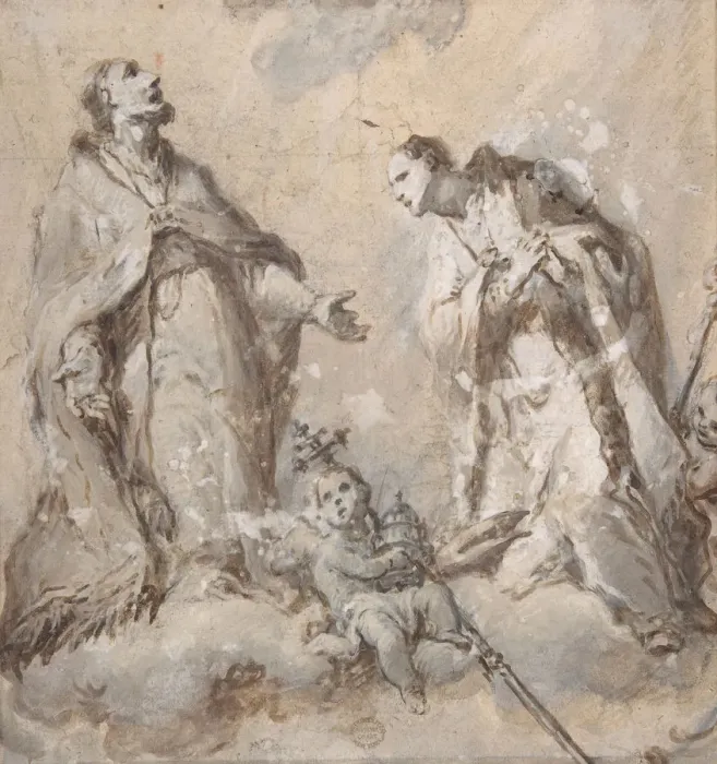 Framed Print : Two Saints (Pope and Bishop?), 17th century. Creator: Anon Framed Print : Two Saints (Pope and Bishop?), 17th century. Creator: Anon