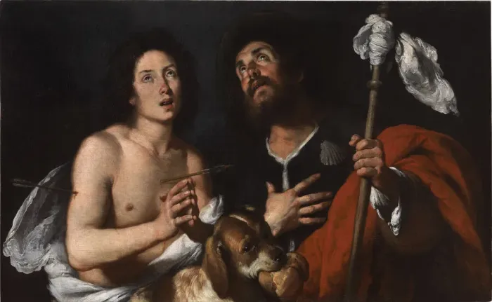 Framed Print : Saints Roch and Sebastian. Creator: Strozzi, Bernardo (1581-1644) Framed Print : Saints Roch and Sebastian. Creator: Strozzi, Bernardo (1581-1644)