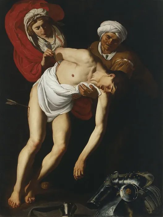 Framed Print : The Saints Sebastian, Irene and her Maid. Artist: Baburen, Dirck (Theodor), van (1595-1624) Framed Print : The Saints Sebastian, Irene and her Maid. Artist: Baburen, Dirck (Theodor), van (1595-1624)