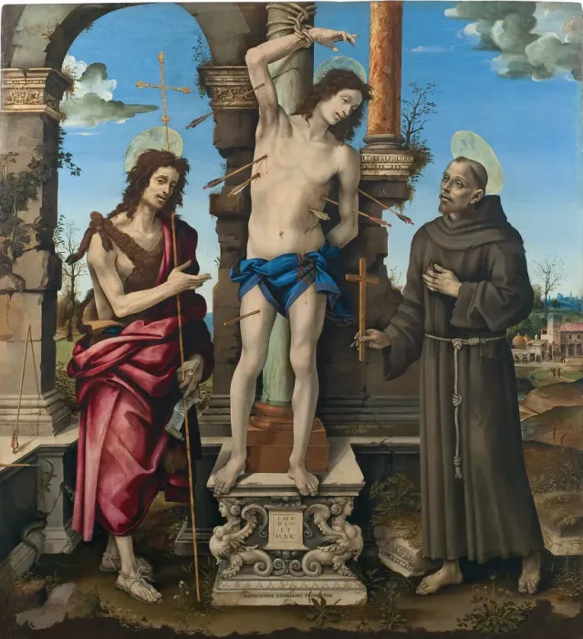 Framed Print : The Saints Sebastian, John the Baptist and Francis of Assisi Framed Print : The Saints Sebastian, John the Baptist and Francis of Assisi