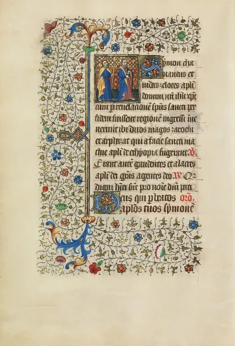 Framed Print : Saints Simon and Judas with a Cross and a Book; Book of Hours, about 1440-1450. Creator: Workshop of the Bedford Master Framed Print : Saints Simon and Judas with a Cross and a Book; Book of Hours, about 1440-1450. Creator: Workshop of the Bedford Master