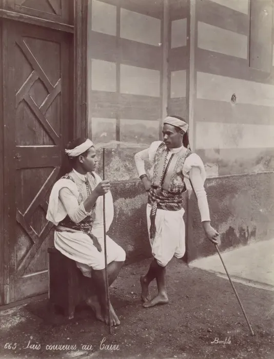 Framed Print : Sais coureurs au Caire, 1870s. Creator: Felix Bonfils Framed Print : Sais coureurs au Caire, 1870s. Creator: Felix Bonfils