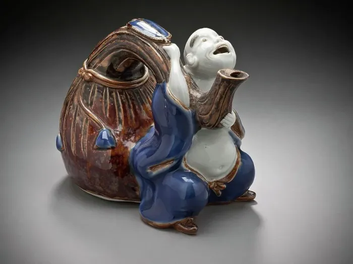 Framed Print : Sake Vessel in the Form of Hotei with his Bag, 19th century. Creator: Unknown Framed Print : Sake Vessel in the Form of Hotei with his Bag, 19th century. Creator: Unknown
