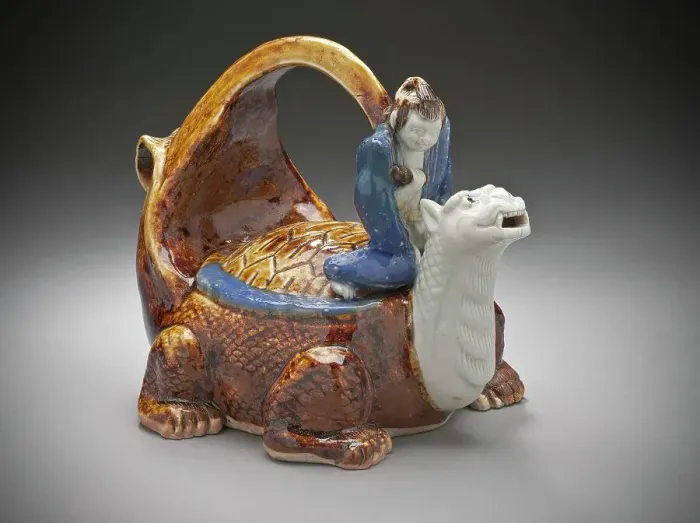 Framed Print : Sake Vessel in the Form of Urashima Taro on the Long-tailed Turtle, 19th century. Creator: Unknown Framed Print : Sake Vessel in the Form of Urashima Taro on the Long-tailed Turtle, 19th century. Creator: Unknown