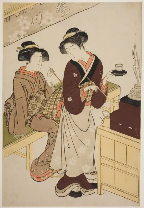 Framed Print : The Sakuragawa Teahouse, c. 1777. Creator: Kitao Shigemasa Framed Print : The Sakuragawa Teahouse, c. 1777. Creator: Kitao Shigemasa