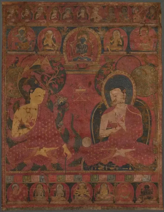 Framed Print : Sakyamuni with a Disciple Thangka, 14th century. Creator: Unknown Framed Print : Sakyamuni with a Disciple Thangka, 14th century. Creator: Unknown
