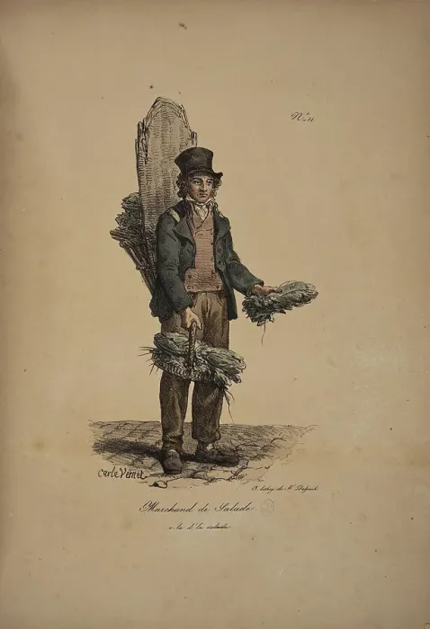 Framed Print : Salad seller. From the Series Cris de Paris (The Cries of Paris), 1815. Creator: Vernet, Carle (1758-1836). Salad seller. From the Series Cris de Paris (The Cries of Paris), 1815. Creator: Vernet, Carle (1758-1836) Framed Print : Salad seller. From the Series Cris de Paris (The Cries of Paris), 1815. Creator: Vernet, Carle (1758-1836). Salad seller. From the Series Cris de Paris (The Cries of Paris), 1815. Creator: Vernet, Carle (1758-1836)