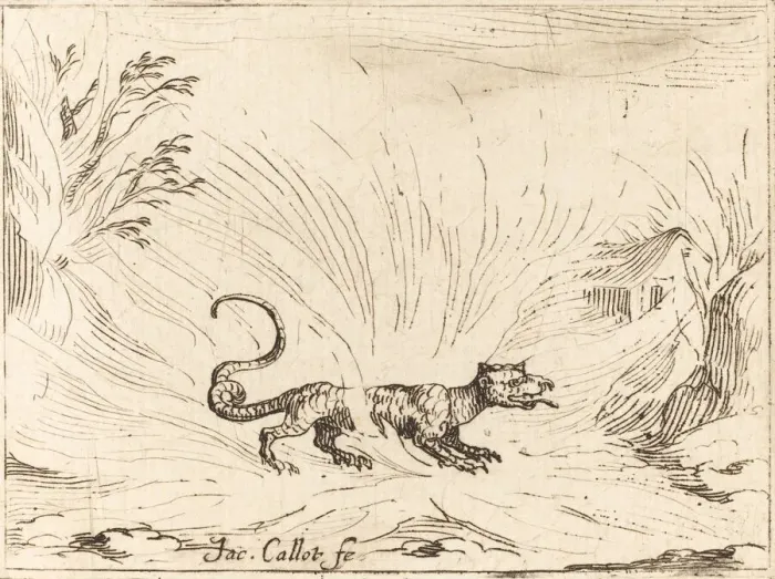 Framed Print : Salamander Surrounded by Flames. Creator: Jacques Callot Framed Print : Salamander Surrounded by Flames. Creator: Jacques Callot