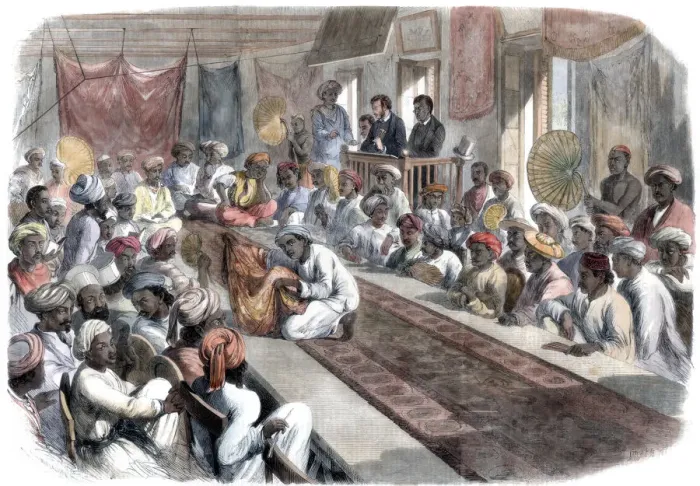 Framed Print : Sale at Calcutta of valuable government presents and Lucknow jewels, 1860 Framed Print : Sale at Calcutta of valuable government presents and Lucknow jewels, 1860