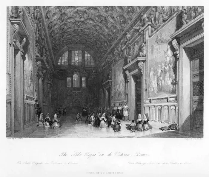 Framed Print : The Sale Regia in the Vatican, Rome, 19th century. Artist: E Challis Framed Print : The Sale Regia in the Vatican, Rome, 19th century. Artist: E Challis