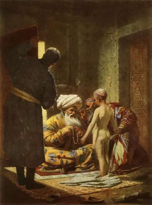 Framed Print : The Sale of a Young Serf, 1872, (1965). Creator: Vasily Vereshchagin Framed Print : The Sale of a Young Serf, 1872, (1965). Creator: Vasily Vereshchagin