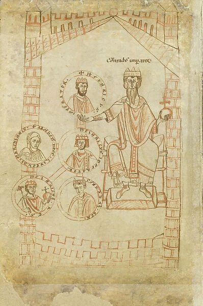 Salian Dynasty Family Tree: Conrad II, Henry III, Henry IV, his wife Eupraxia of Kiev, Henry V, 12th century. Artist: Ekkehard of Aura (?-1126)