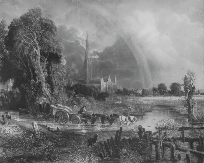 Framed Print : Salisbury Cathedral from the Meadows, 1831, (1917) Framed Print : Salisbury Cathedral from the Meadows, 1831, (1917)